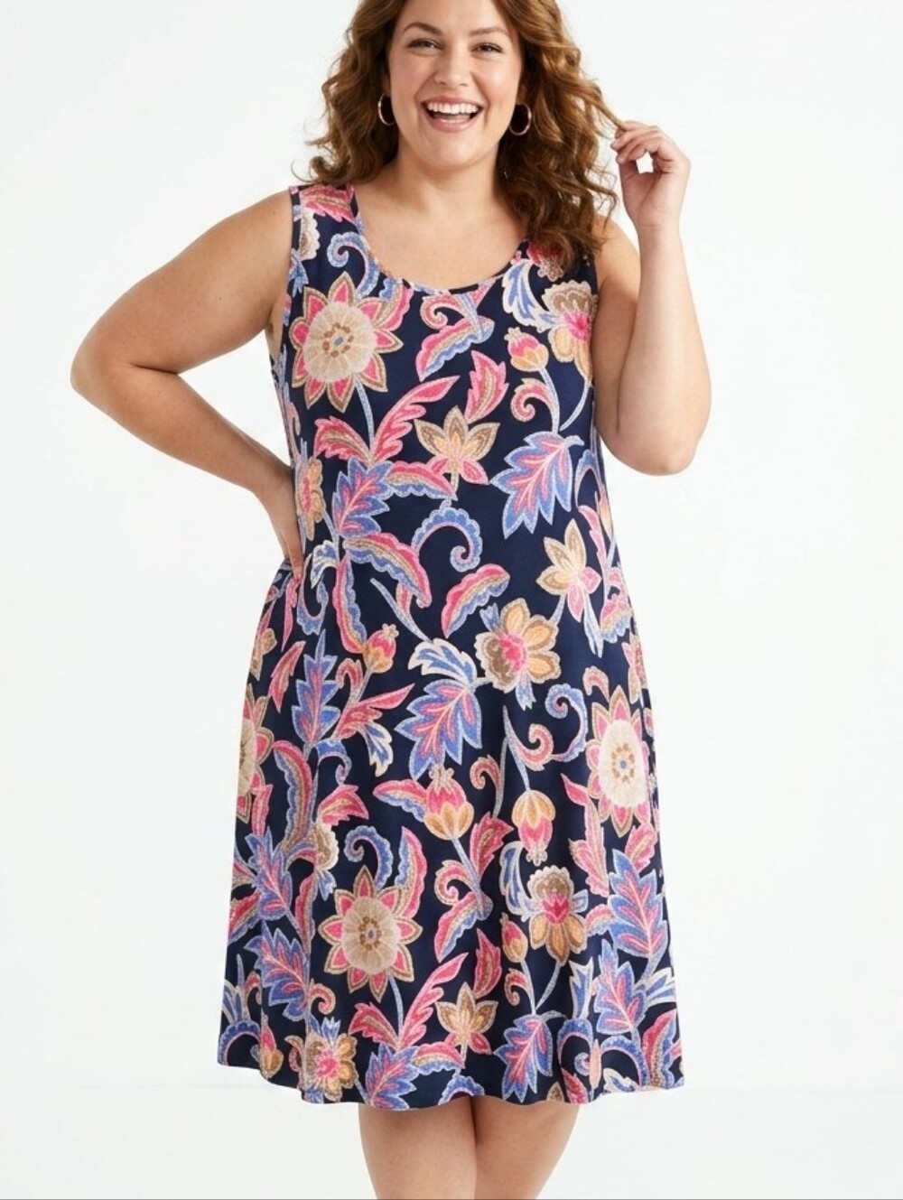 Croft & Barrow Plus Size Navy Floral Swing Dress
